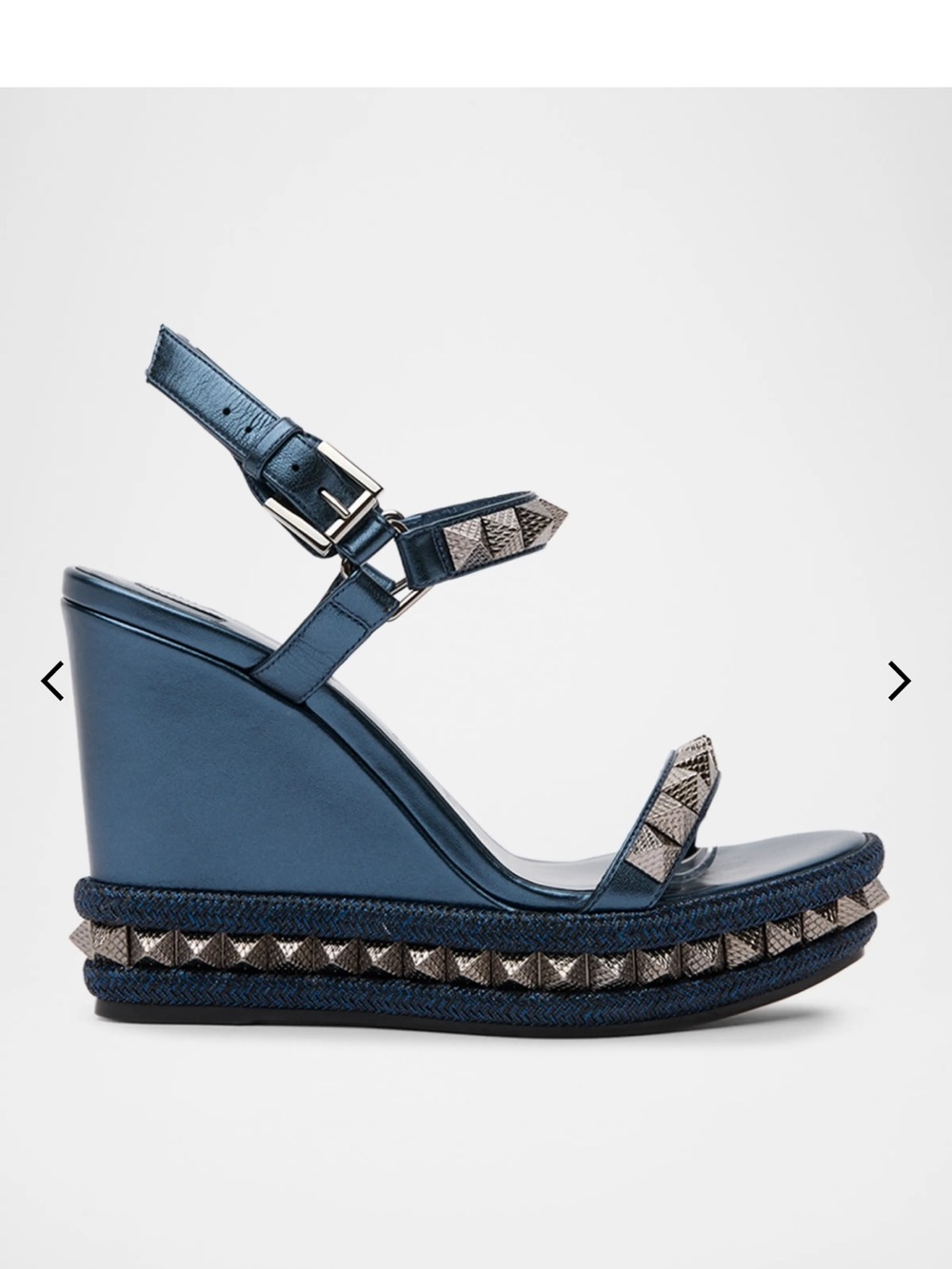 Christian Louboutin Blue Metallic Studded Wedge Sandals with Ankle Strap 9